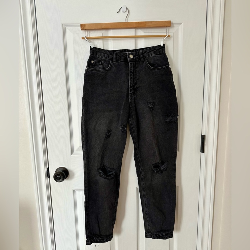 Missguided Petite Black Riot Ripped Mom Jeans